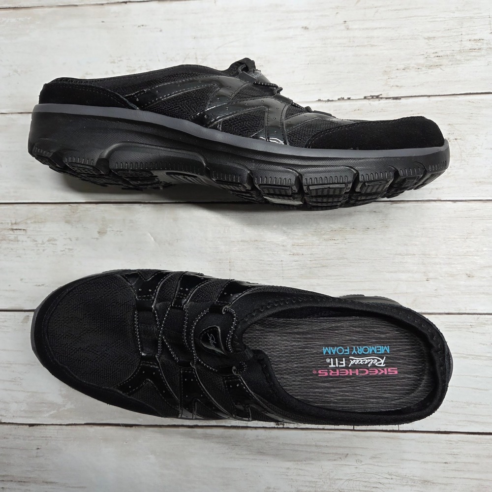Skechers Relaxed Fit 49077 Mule Sneakers Womens 11 Black Memory Foam Slip On